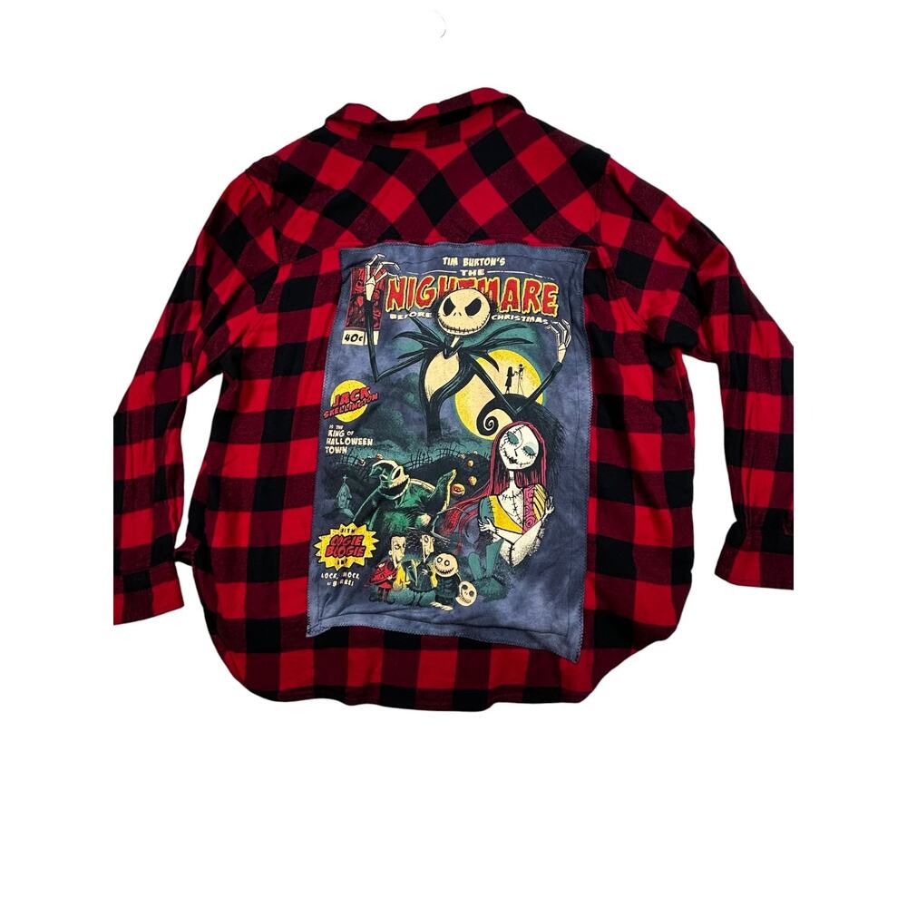 The Nightmare Before Christmas Upcycled Buffalo Plaid Flannel Shirt XXL - Picture 3 of 11